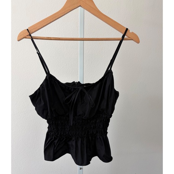 WAYF Black Smocked Peplum Tank Y2K Indie Flirty Waist Sz Medium Top Stretch Fit - Picture 11 of 11